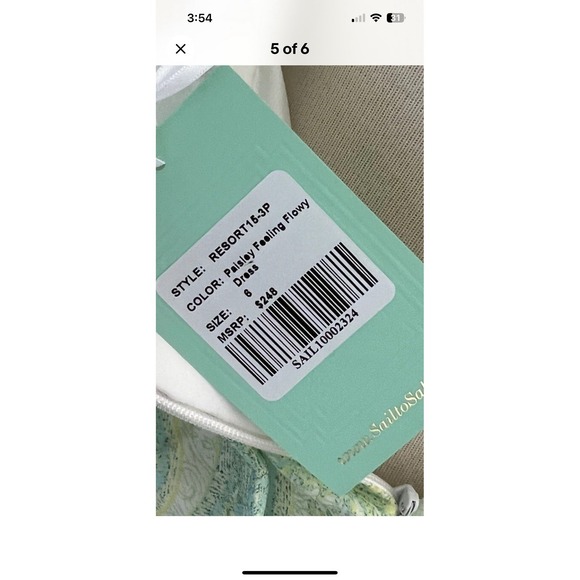 Sail to Sable STS Strapless Empire Silk Dress Green White Paisley Flowy Prom - Picture 14 of 14